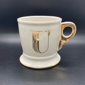 Anthropologie ‘U’ Mug White and Gold